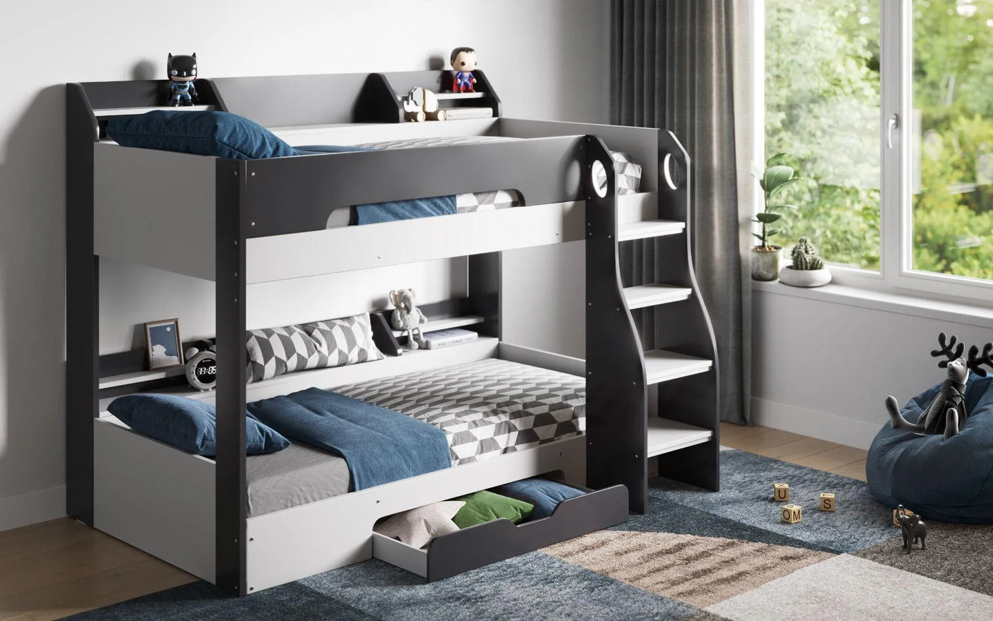 Flick Bunk Bed with Storage Drawer & Shelves